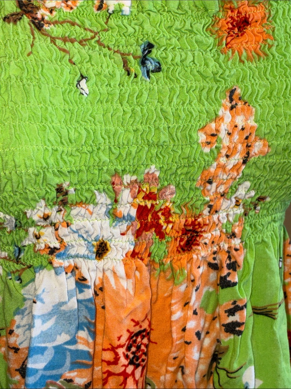 Bright Green Floral Smocked Sundress - Picture 4 of 4